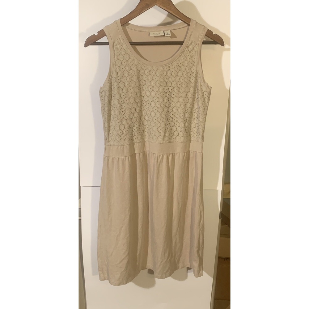 L.L. Bean Blue Knit Lace Front Sleeveless Dress Size XS Length 35"